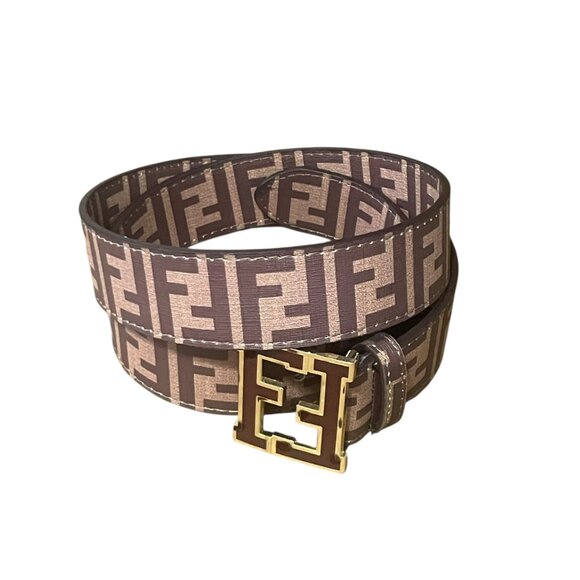 Fendi Belt Mens Size 38 Brown Monogram All Over Print FF Buckle Italy Made - Picture 1 of 6